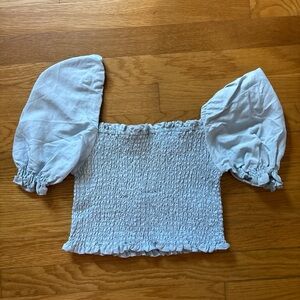 Blank NYC Blue Puff Sleeve Smocked Blouse